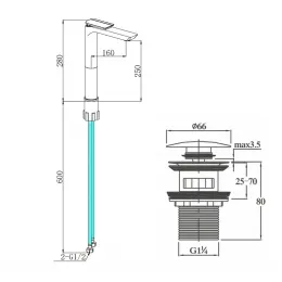 Смеситель COMO BG XL для раковины BOCH MANN BM9632 высокий, ЧЕРНЫЙ матовый, ручка цвет ЗОЛОТО
