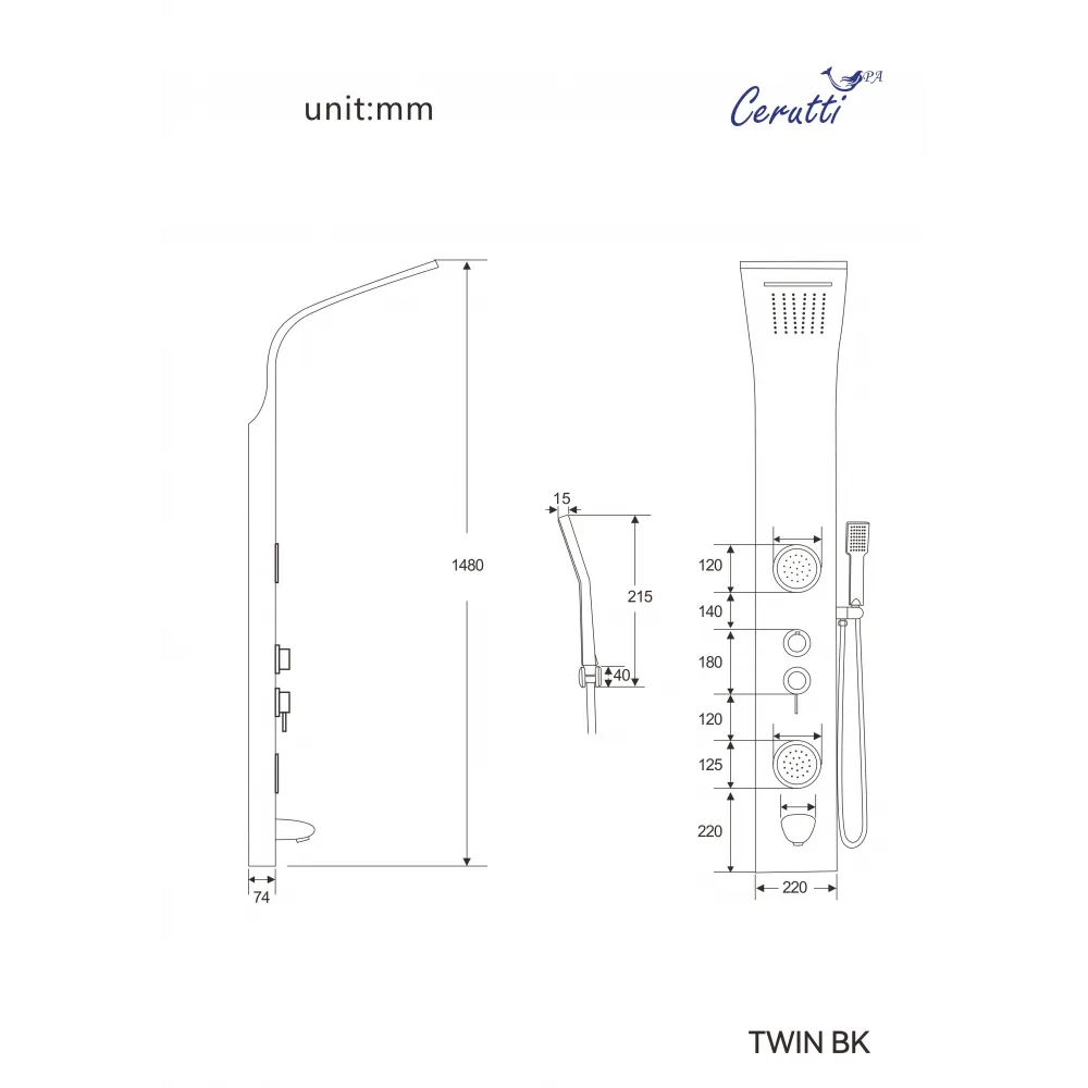 Панель TWIN W душевая из нержавеющей стали с форсунками Ceruttispa CT9985, цвет белый