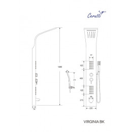 Панель душевая из нержавеющей стали, с форсунками Ceruttispa CT9989, черный, VIRGINIA BK
