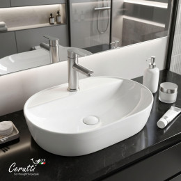 Раковина накладная Ceruttispa CR0076 (500х380х120) белая, овальная, с отверстием под смеситель