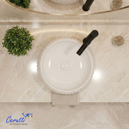 Раковина накладная Ceruttispa CR0007 (405х405х130) белая, круглая, ребристая