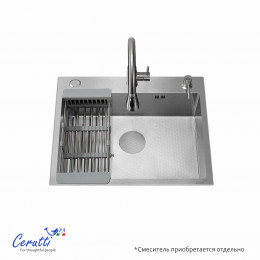 Кухонная мойка Ceruttispa ГЛОРИЯ (GLORIA) 5045 nano embos (матовый хром) из нержавеющей стали (500х450х220)
