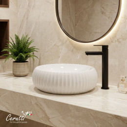 Раковина накладная Ceruttispa CR0007 (405х405х130) белая, круглая, ребристая