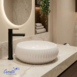Раковина накладная Ceruttispa CR0007 (405х405х130) белая, круглая, ребристая