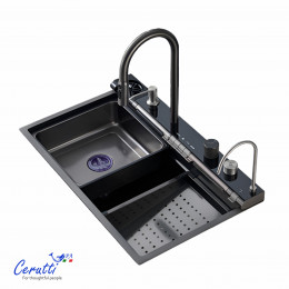 Многофункциональная кухонная мойка Ceruttispa ГЛОРИЯ (GLORIA) Pro nano black (графит) из нержавеющей стали (750х460х230)
