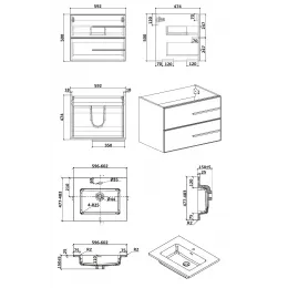Комплект Тумба Bella60 подвесная с раковиной 600х480х525 PARLY Spa