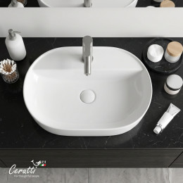 Раковина накладная Ceruttispa CR0074 (600х400х120) белая, овальная, с отверстием под смеситель
