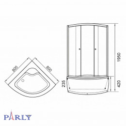 Душевой уголок с поддоном PARLY ZF80N (80х80х195)
