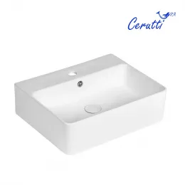 Раковина накладная Ceruttispa CR0094 (520х420х150) белая, прямоугольная, с ответстием под смеситель