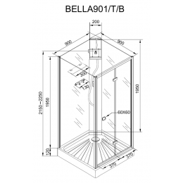Кабина BELLA901T душевая без крыши Ceruttispa (90x90x215-225)