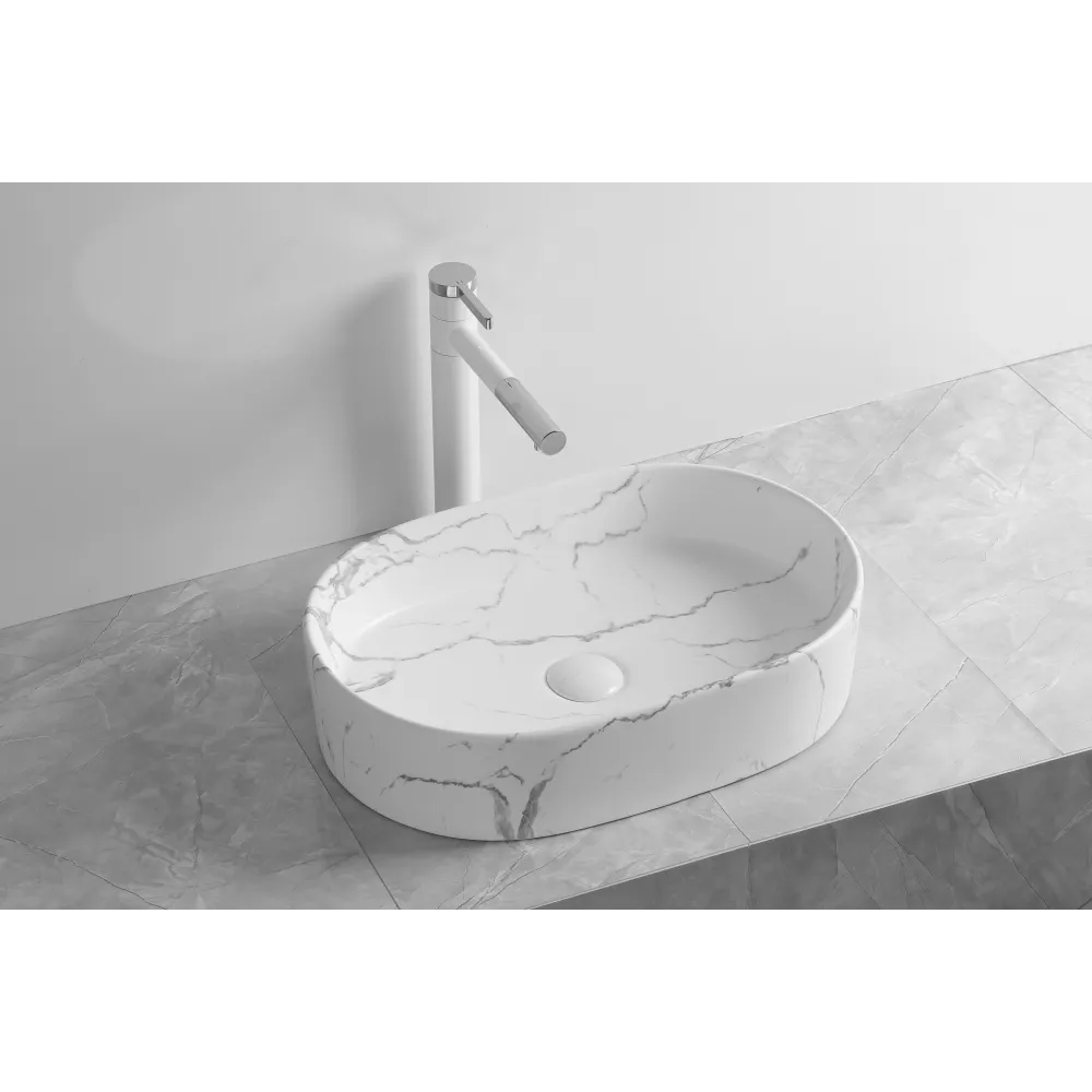 Раковина CR0055B MMW2 накладная, мрамор матовый белый, овальная 500х350х120 Ceruttispa