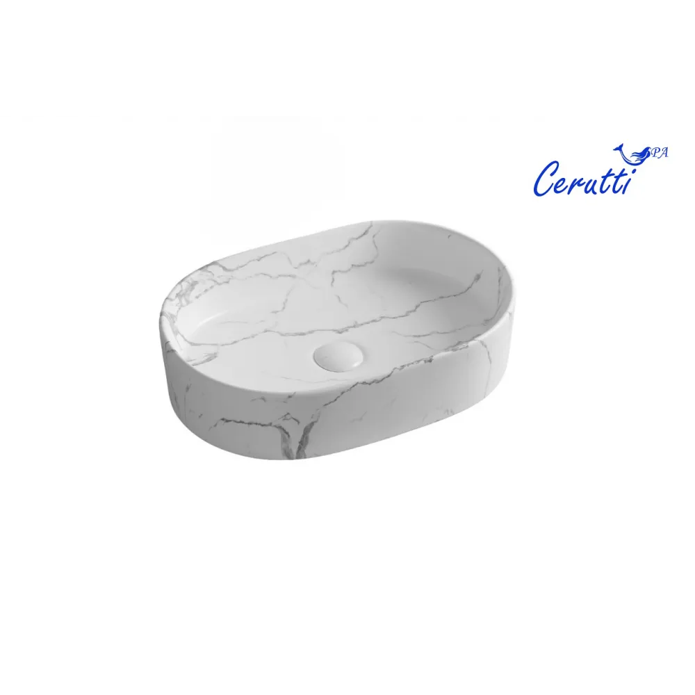 Раковина CR0055B MMW2 накладная, мрамор матовый белый, овальная 500х350х120 Ceruttispa