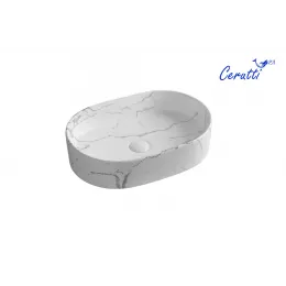 Раковина CR0055B MMW2 накладная, мрамор матовый белый, овальная 500х350х120 Ceruttispa