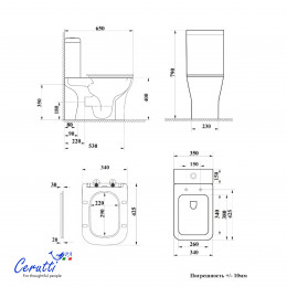 Унитаз напольный Ceruttispa ВЕТТОРЕ (VETTORE) Tornado CT11134 безободковый (650х340х790)