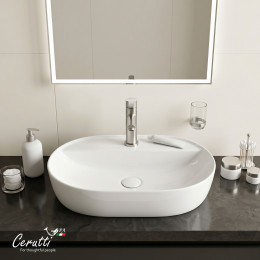 Раковина накладная Ceruttispa CR0074 (600х400х120) белая, овальная, с отверстием под смеситель