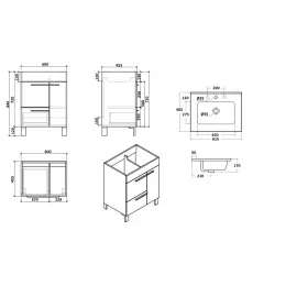 Комплект Тумба Gill60 напольная с раковиной 610х465х740 PARLY Spa