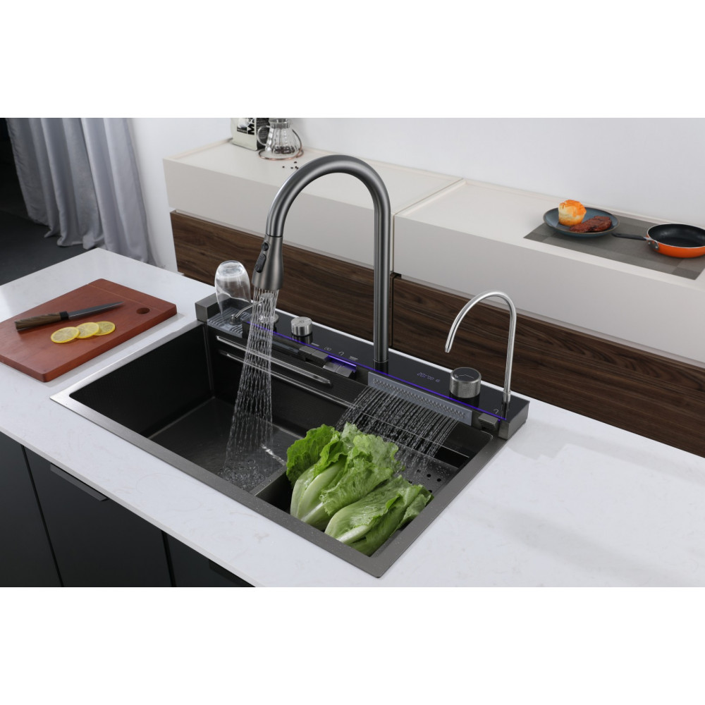 Мойка GLORIA II nano black (серая) кухонная, многофункциональная, из нержавеющей стали, (750х460х230) Ceruttispa