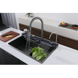 Мойка GLORIA II nano black (серая) кухонная, многофункциональная, из нержавеющей стали, (750х460х230) Ceruttispa