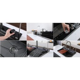 Мойка GLORIA II nano black (серая) кухонная, многофункциональная, из нержавеющей стали, (750х460х230) Ceruttispa