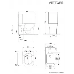 Унитаз VETTORE напольный безободковый  Ceruttispa CT7192 (650x340x770)