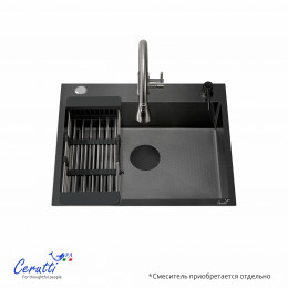 Кухонная мойка Ceruttispa ГЛОРИЯ (GLORIA) 5045B nano black (графит) из нержавеющей стали (500х450х220)
