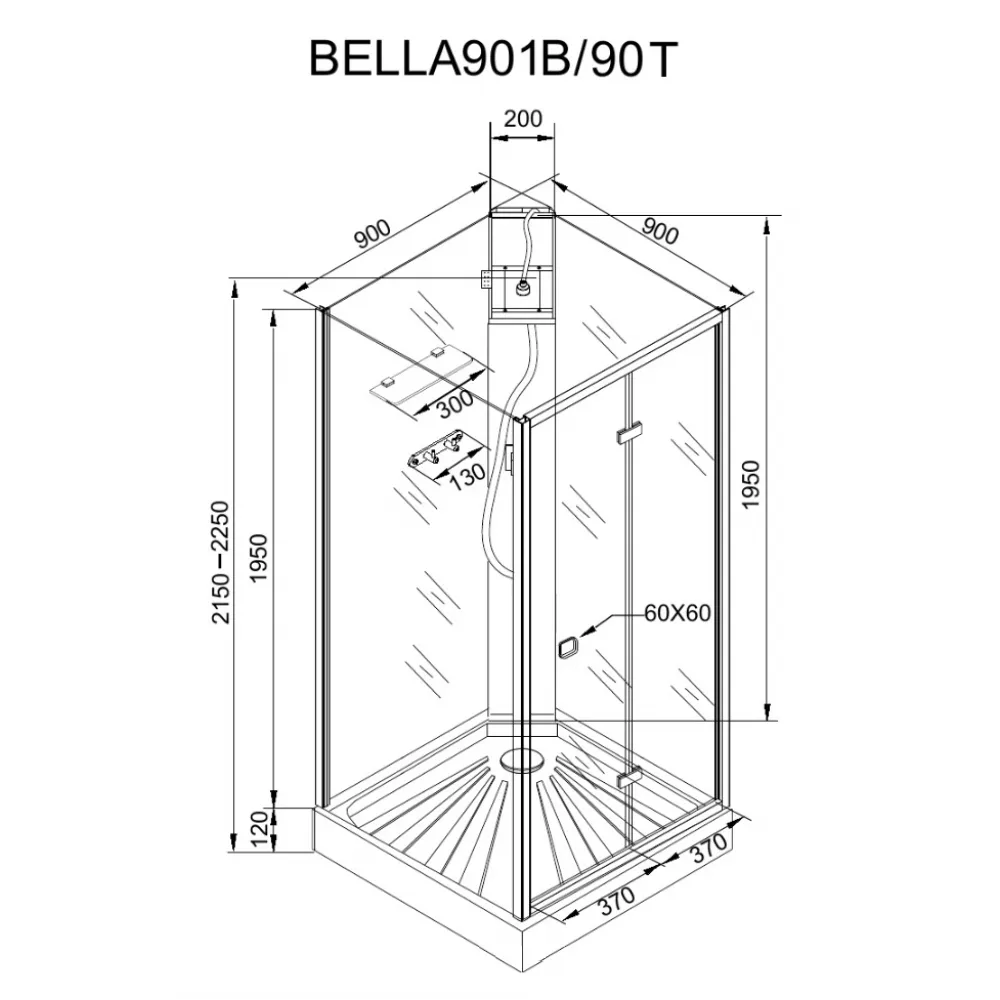Кабина BELLA90T душевая без крыши Ceruttispa (90x90x215-225)