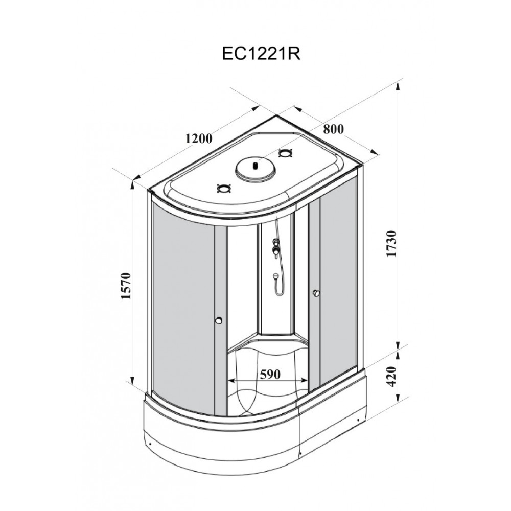 Кабина EC1221R душевая PARLY (80х120х215)
