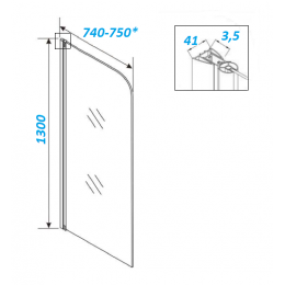 Шторка для ванной распашная F04B, PARLY (130x75)