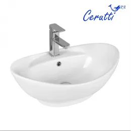 Раковина накладная Ceruttispa CR7003 (600х395х220) белая, овальная, с отверстием под смеситель