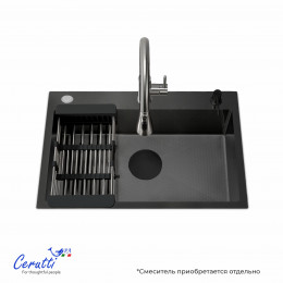 Кухонная мойка Ceruttispa ГЛОРИЯ (GLORIA) 60B nano black (графит) из нержавеющей стали (600х500х220)