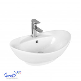 Раковина накладная Ceruttispa CR7003 (600х395х220) белая, овальная, с отверстием под смеситель