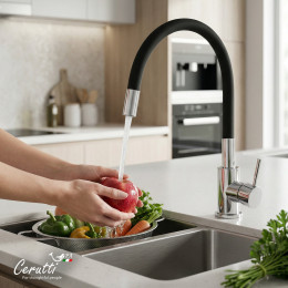 Cмеситель для кухни Ceruttispa АТЭНА H-B (ATENA H-B) из нержавеющей стали, цвет хром, излив черный