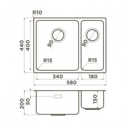 Omoikiri Tadzava 58-2-U/I-L Ultra 15-IN нерж. сталь/нержавеющая сталь
