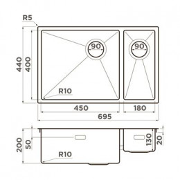 Omoikiri Taki 69-2-U/IF-L Side-GB нерж. сталь/графит