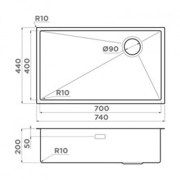 Omoikiri Taki 74-U/IF Side-GB нерж. сталь/графит