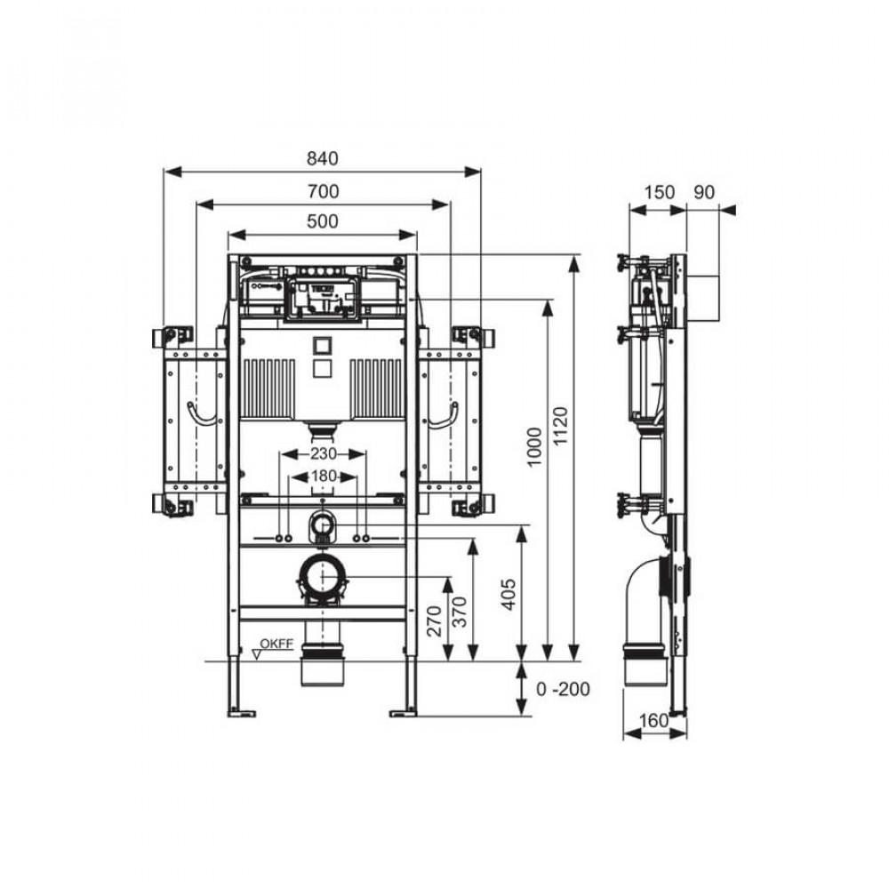 Инсталляция для подвесного унитаза TECE TECEprofil 9300381 для людей с ограниченной подвижностью, высота 1120 мм