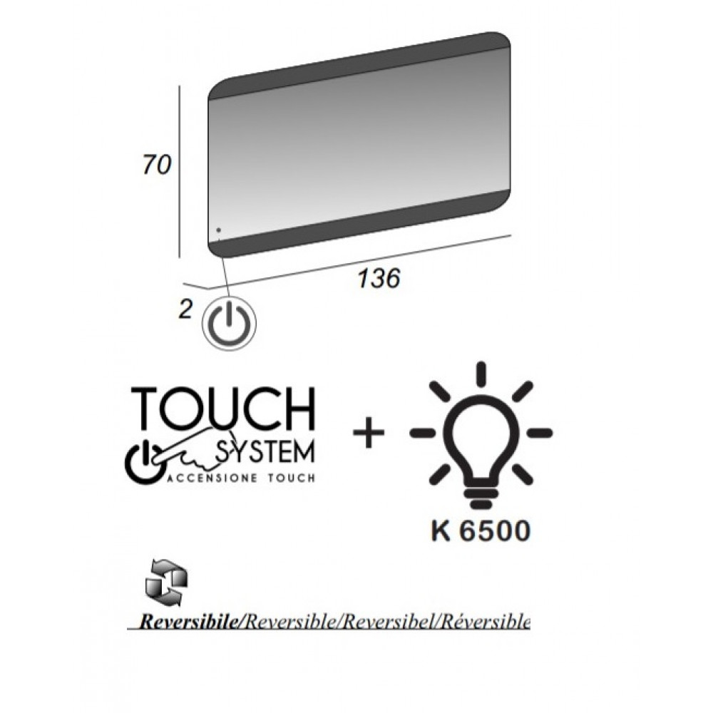 Зеркало CEZARES со встроенной LED подсветкой и сенсорным выключателем Touch System, реверсивное