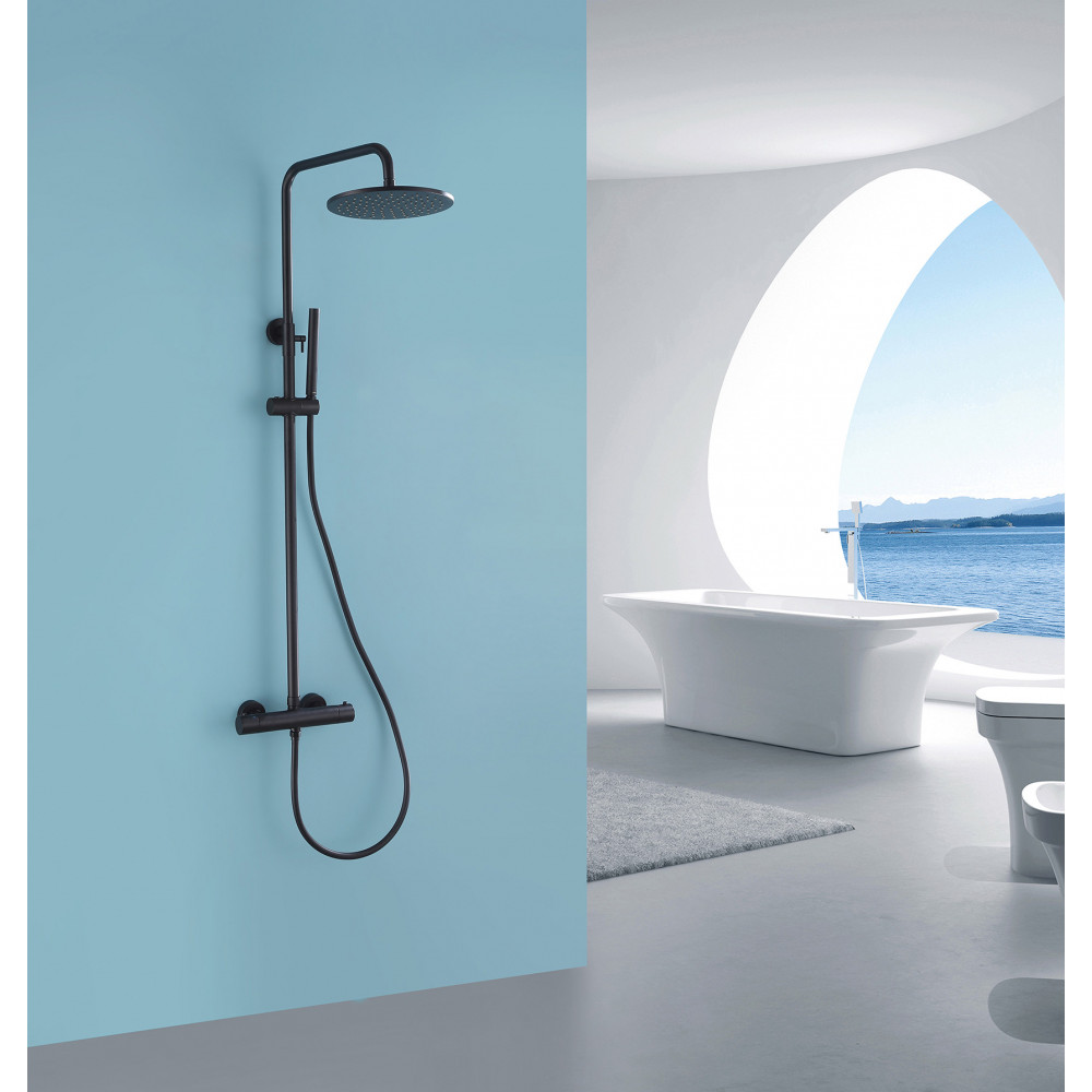 Душевая стойка с термостатом, без излива, черная матовая, ABBER Wasser Kreis AF8160B