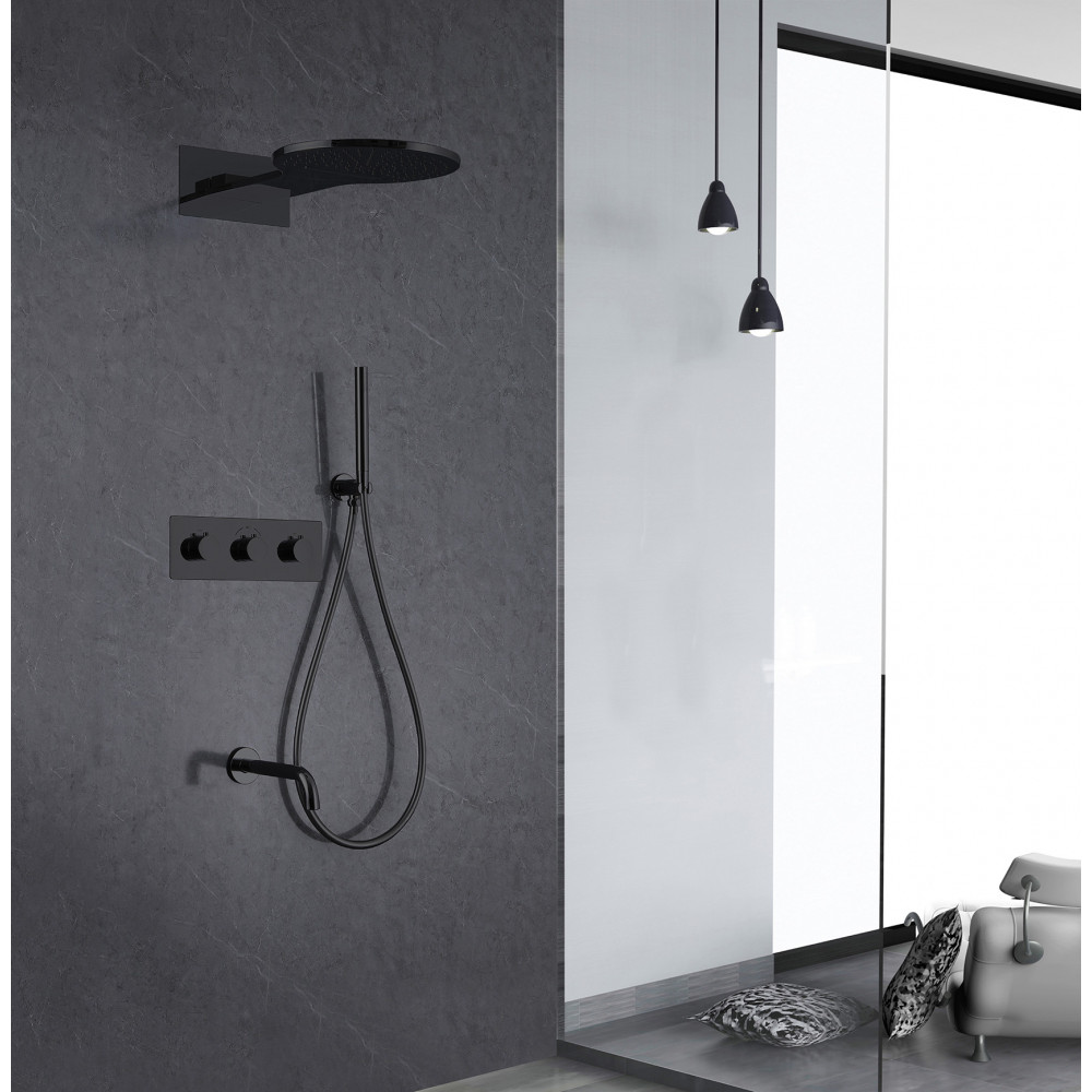 Душевая система ABBER Wasser Kreis AF8150B скрытого монтажа с изливом, термостат, черная матовая