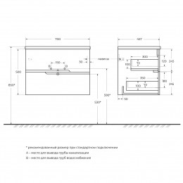 Мебель для ванной CEZARES DUET-N  с двумя ящиками 60, 70, 80, 90, 100, 120 см.