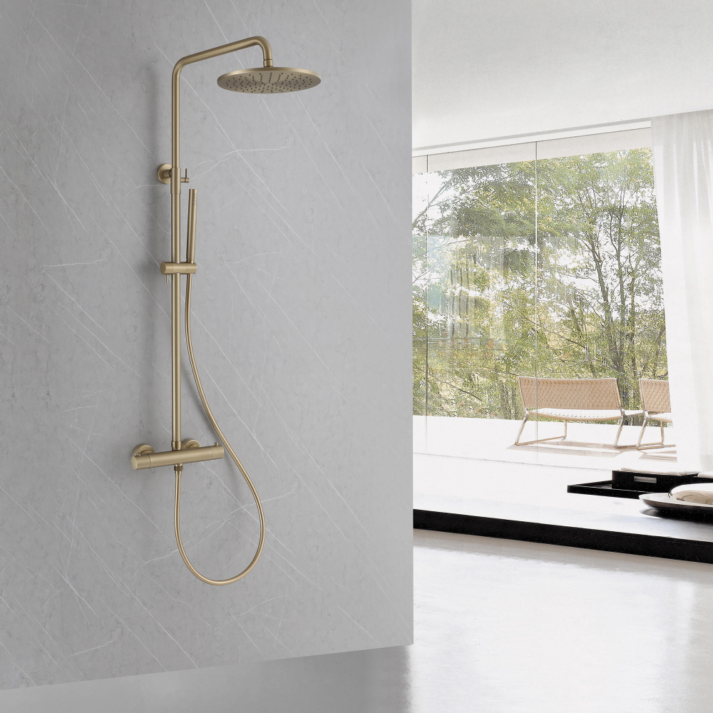 Душевая стойка с термостатом, без излива, золото матовое, ABBER Wasser Kreis AF8160B