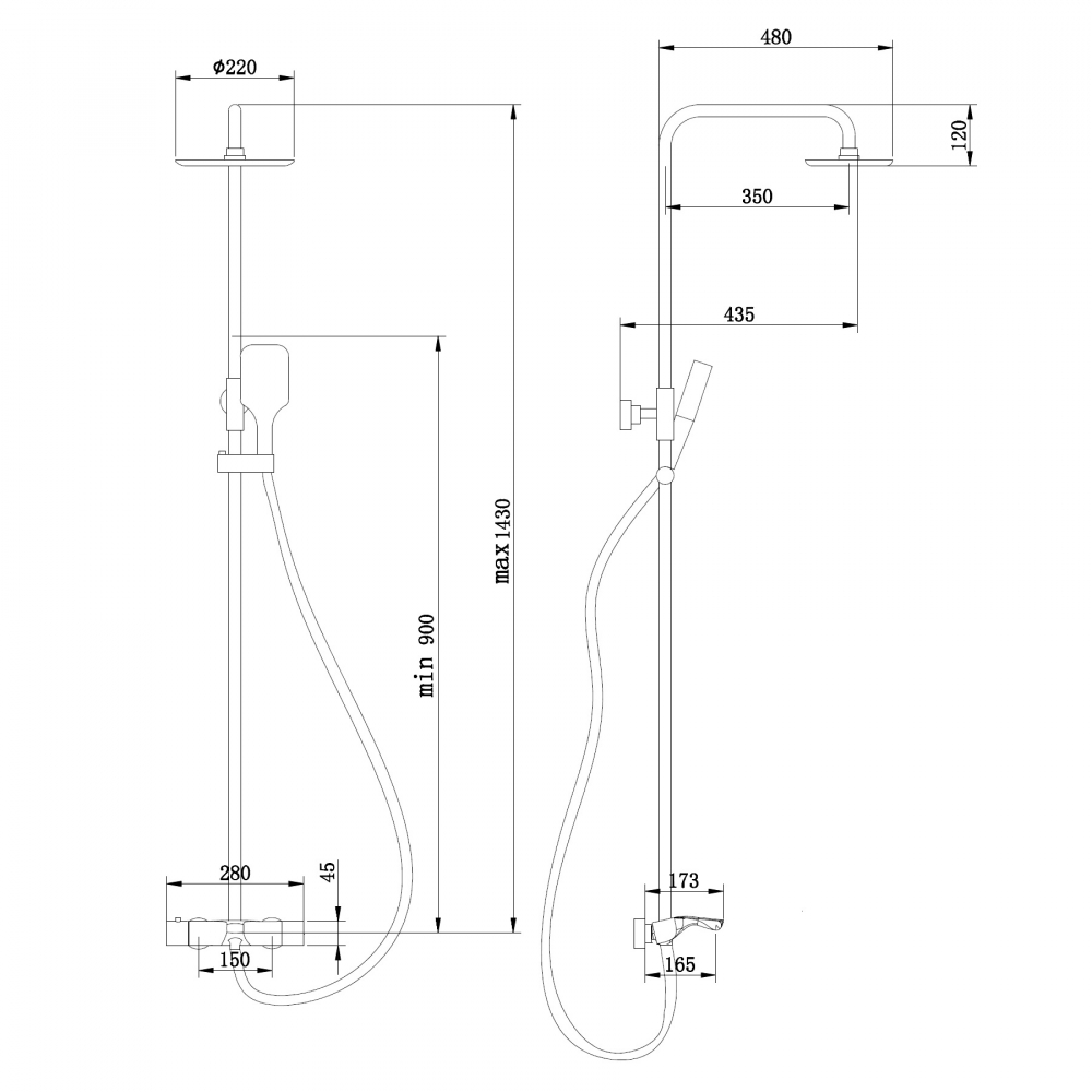 Душевая стойка с термостатом, с изливом, никель, ABBER Thermostat AF8516NGL