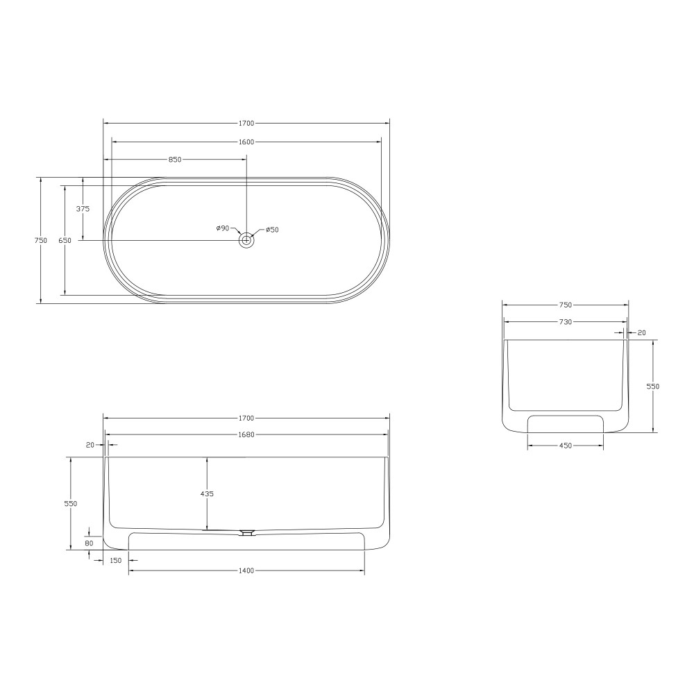 Прозрачная ванна ABBER Kristall AT9708Onyx черная