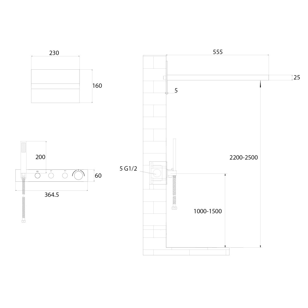 Душевая система ABBER Rund AF8752 скрытого монтажа без излива, термостат, хром