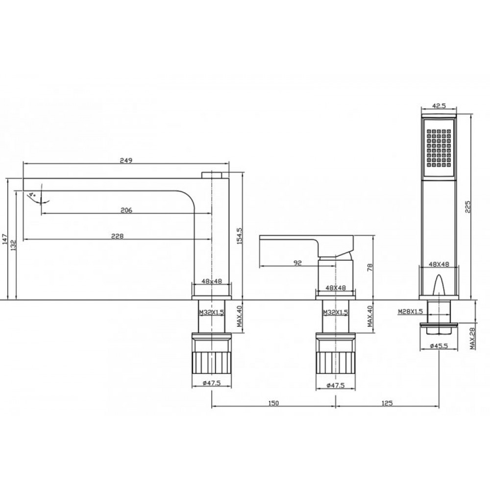 Смеситель на борт ванны BELBAGNO ROMANO ROM-BVD-CRM