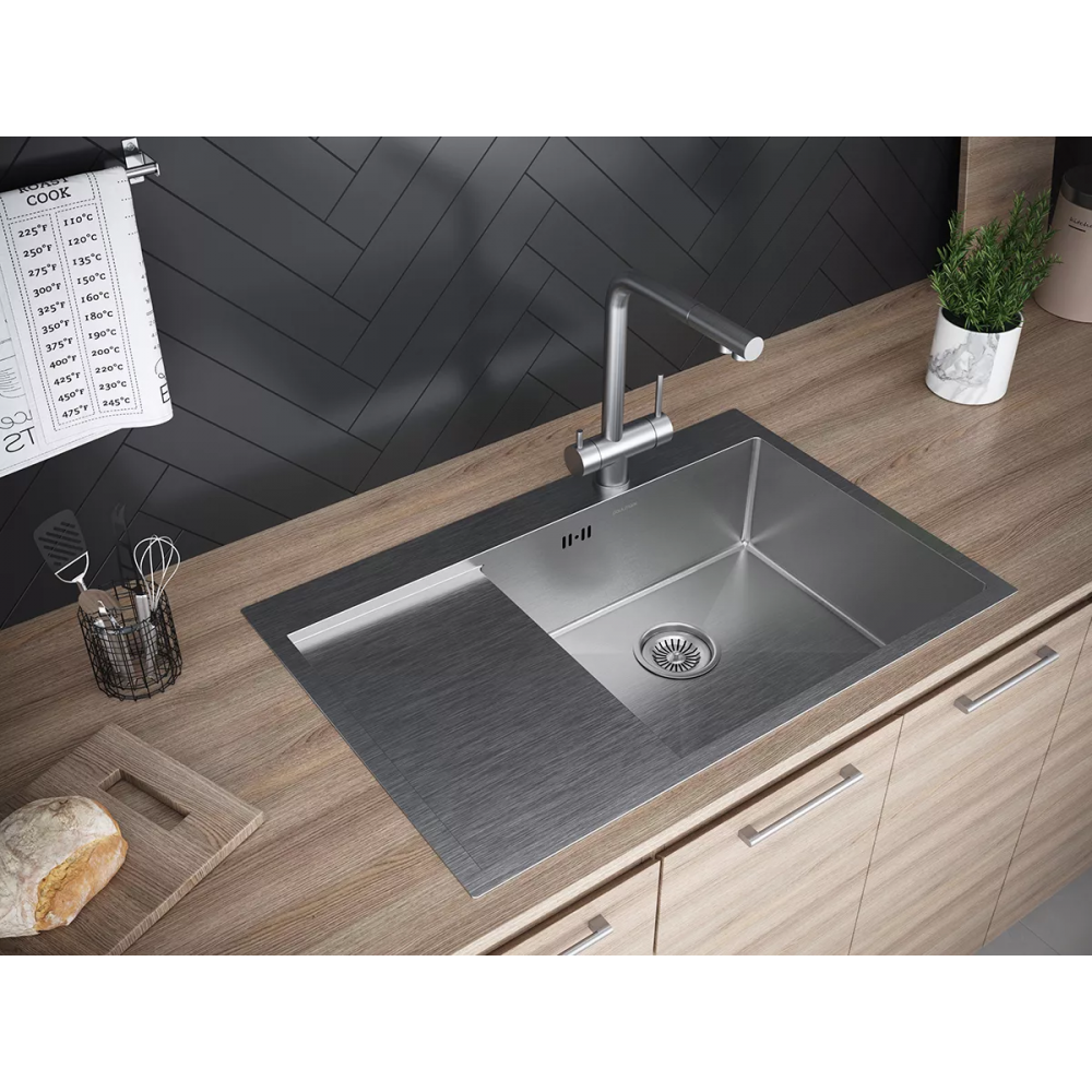 Кухонная мойка KRONER 78F из нержавейки с крылом