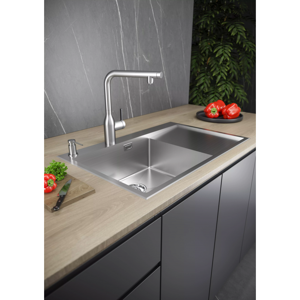 Кухонная мойка KRONER-EDGE 78F из нержавеющей стали врезная с крылом
