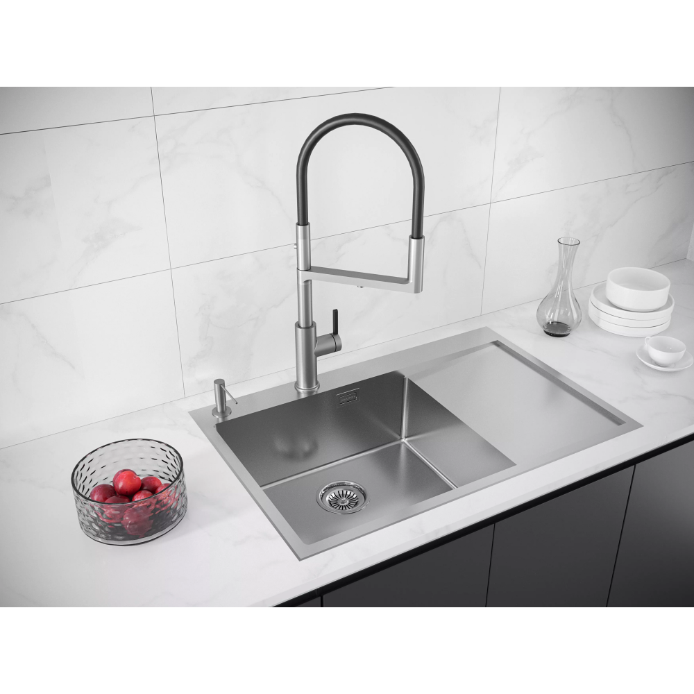 Кухонная мойка KRONER-EDGE 78F из нержавеющей стали врезная с крылом