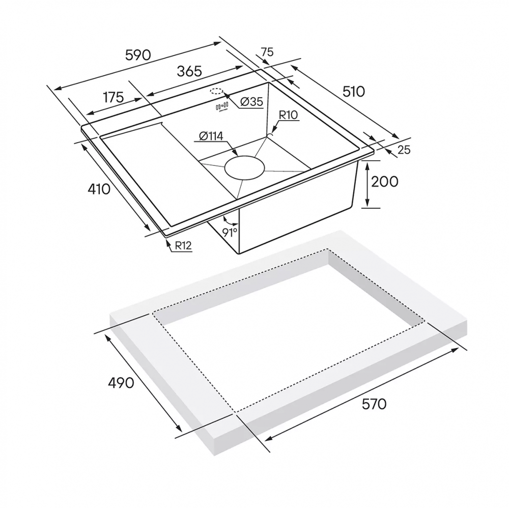 Кухонная мойка KRONER 59F из нержавеющей стали врезная