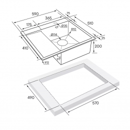 Кухонная мойка KRONER 59F из нержавеющей стали врезная